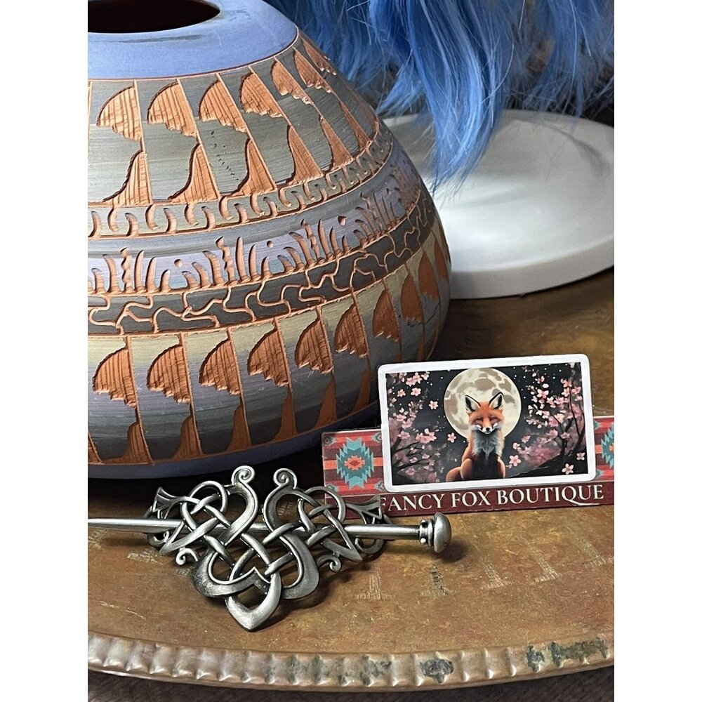 Celtic Weave Knotwork Bun Holder Women Viking Hair Stick Cage Pin Barrette Heart - Picture 10 of 16